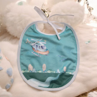 Bavoir rond en éponge de bambou – Motif Montgolfière